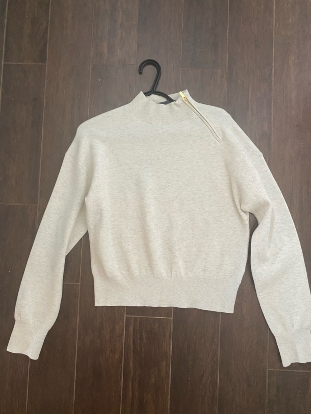 Babaton Light Gray Cowl Neck Sweater with Zip Detail